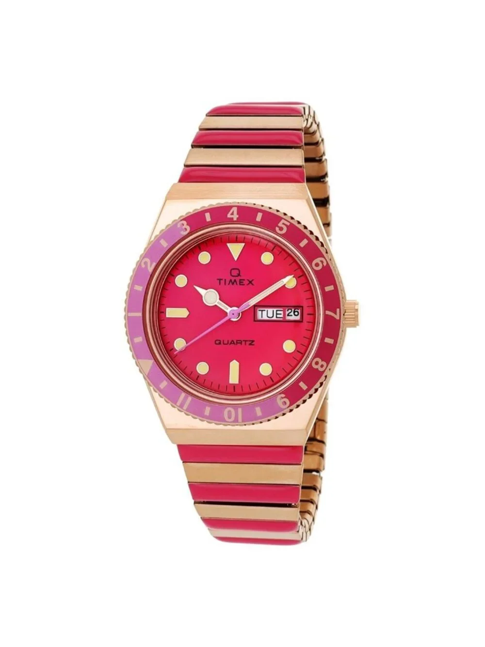 NWT Timex Q Quartz Pink Dial Expansion Band Ladies Watch TW2W41000